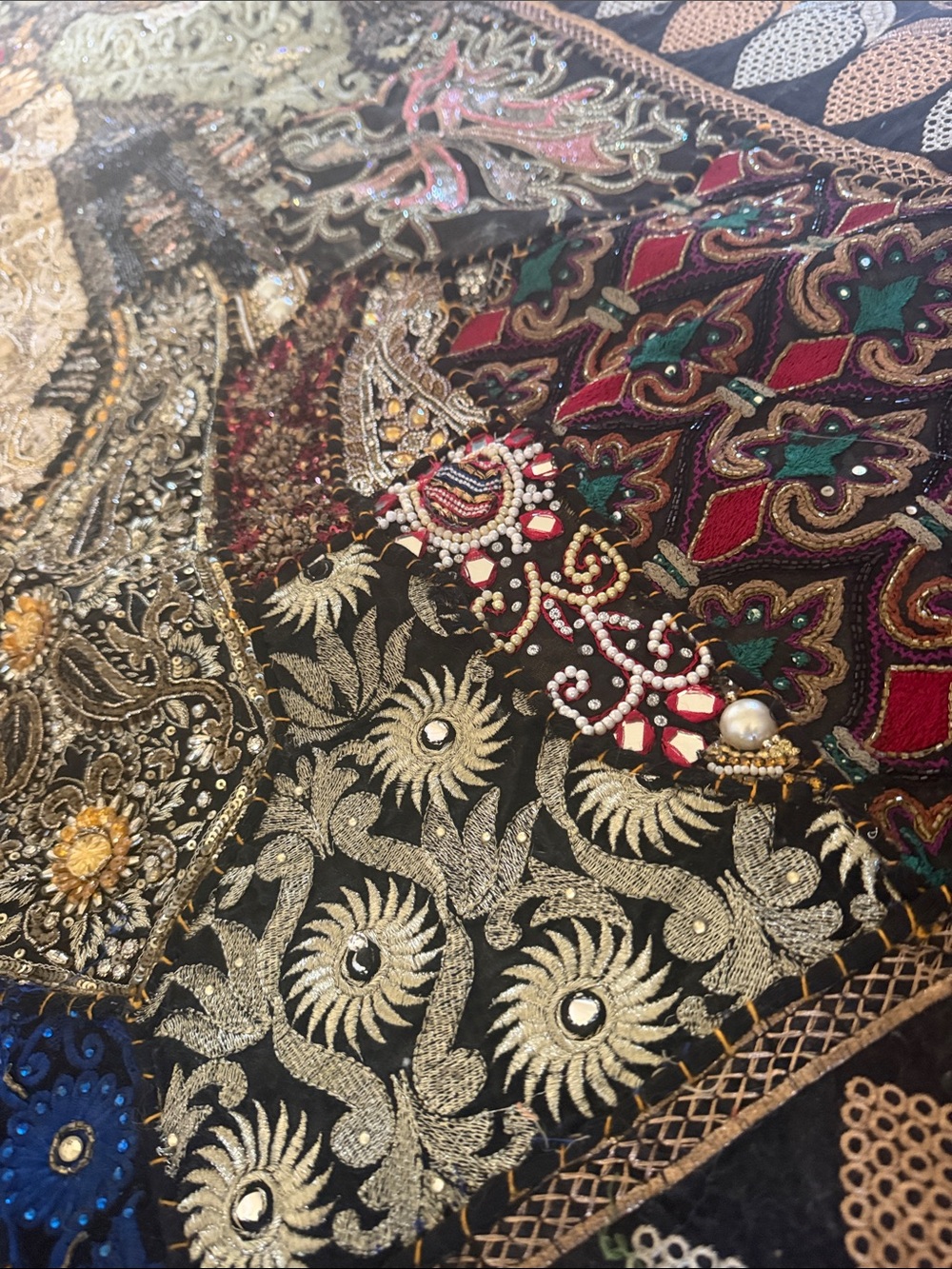 Vintage  Indian Embroidered and Beaded Wall Hanging - Picture 4 of 5